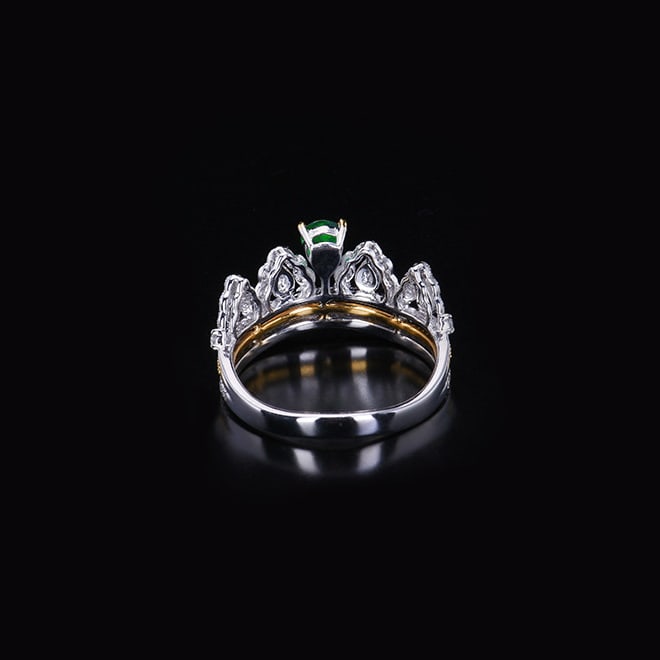 14k Gold 0.58 Ctw Vivid Green Natural Emerald & Diamond Ring - 2