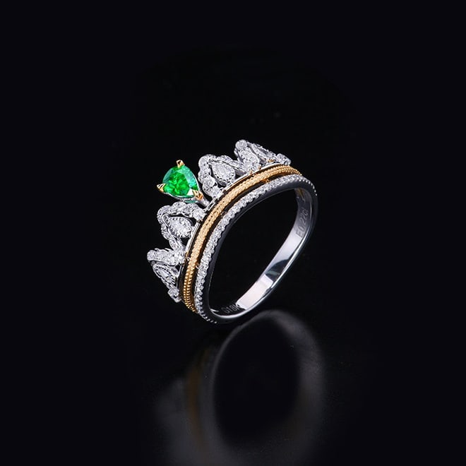 14k Gold 0.58 Ctw Vivid Green Natural Emerald & Diamond Ring - 3
