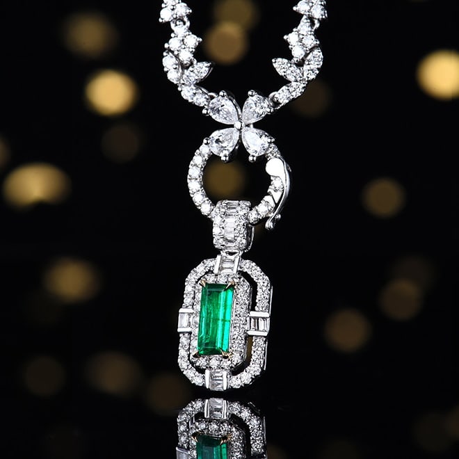 14k Gold 0.69 Ctw Vivid Green Natural Emerald & Diamond Pendant( Without Chain ) - 2