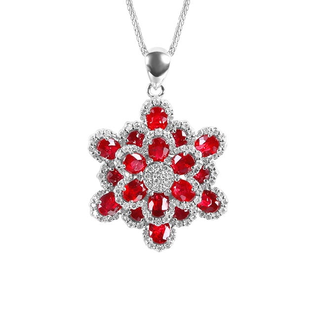 14k Gold 3.09 Ctw Natural Ruby & Diamond Pendant( Without Chain ) - 5