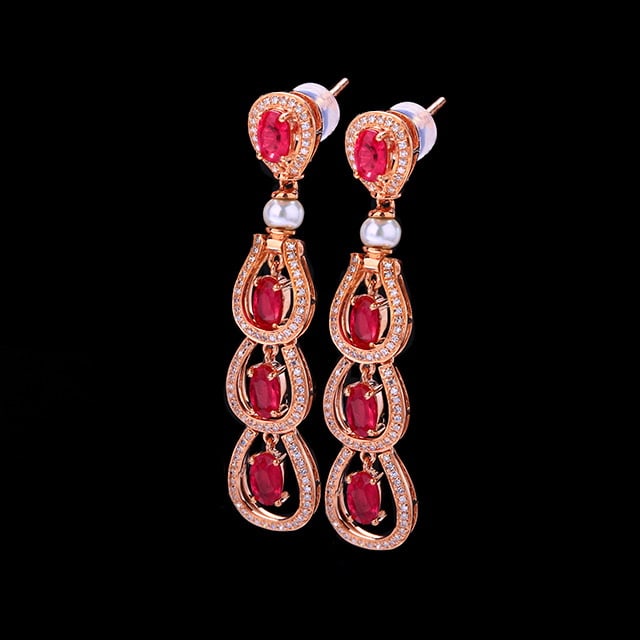 14k Gold 3.11 Ctw Natural Ruby & Diamond Earrings - 2