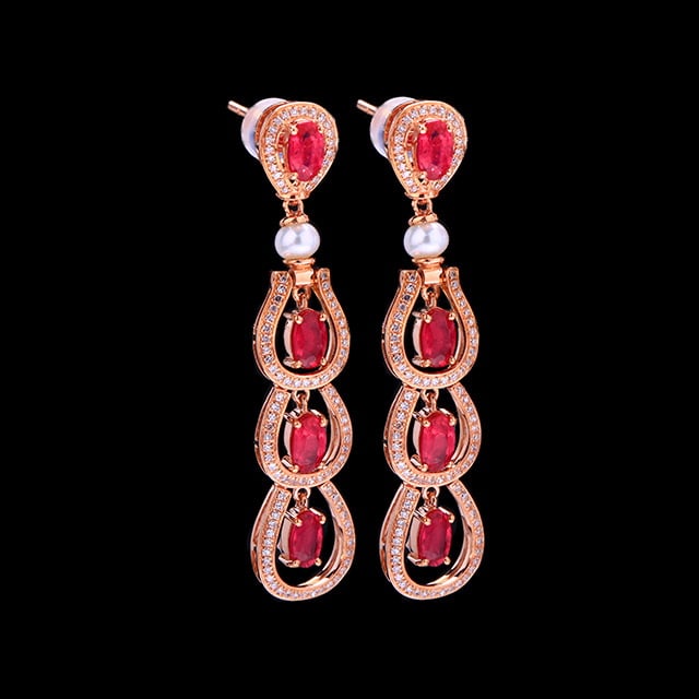 14k Gold 3.11 Ctw Natural Ruby & Diamond Earrings - 3