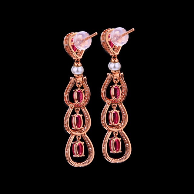 14k Gold 3.11 Ctw Natural Ruby & Diamond Earrings - 4