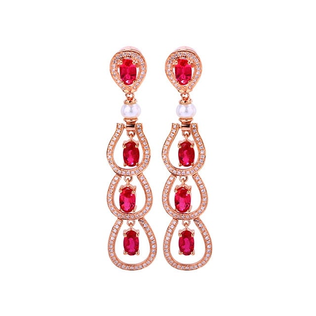 14k Gold 3.11 Ctw Natural Ruby & Diamond Earrings - 5