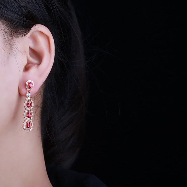 14k Gold 3.11 Ctw Natural Ruby & Diamond Earrings - 6