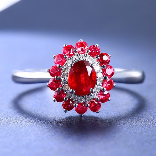 14k Gold 0.87 Ctw Natural Ruby & Diamond Ring: Ref:230972135 // gold content:14k gold // ring size:7. 25us // // main gemstone:ruby // shape:multiply // carat weight:0. 82ct // color:red // treatment:natural // // adjacent gemstone 2 : diamond // 