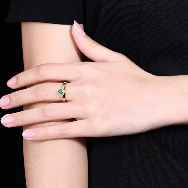 14k Gold 0.36 Ctw Vivid Green Natural Emerald & Diamond Ring - 6
