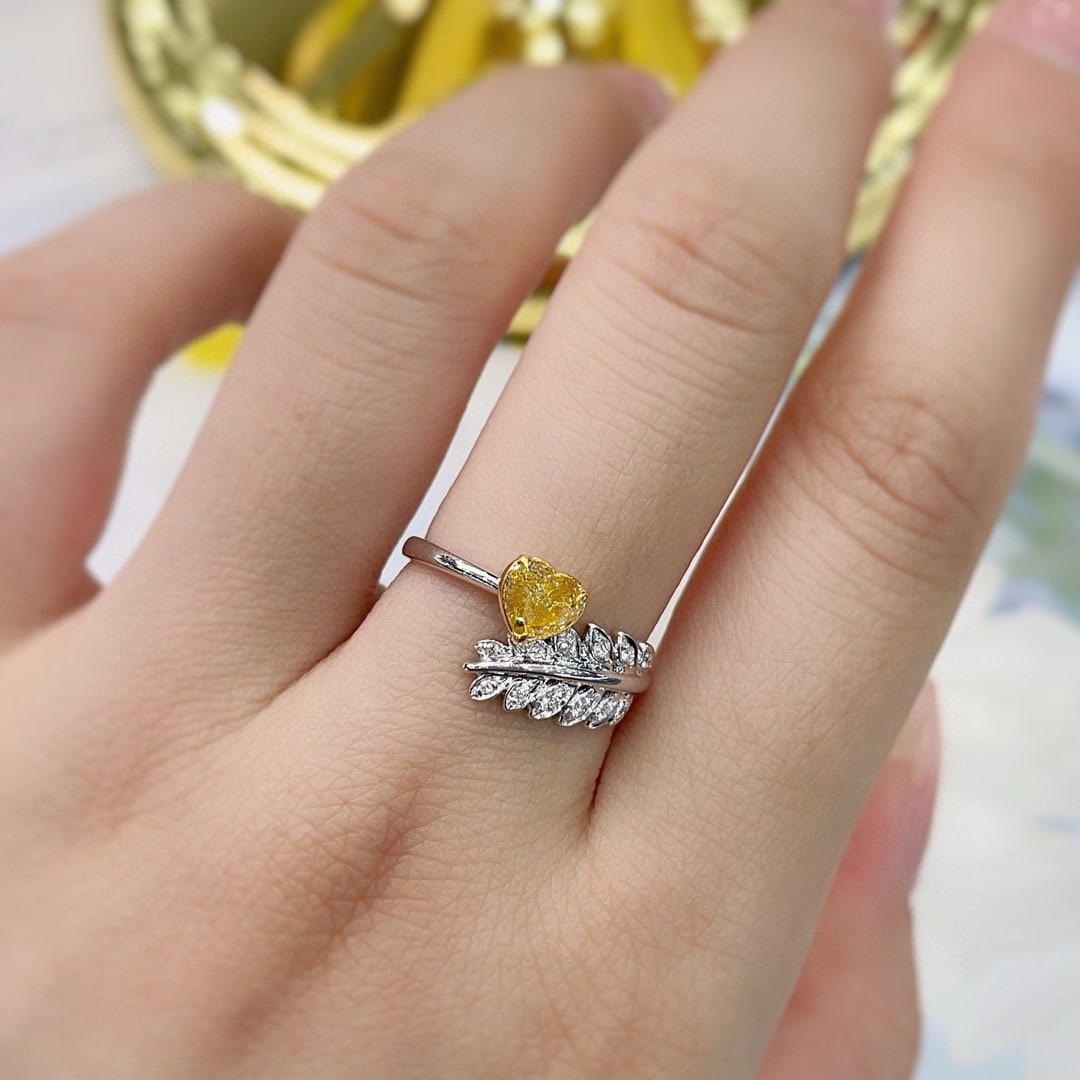 14k Gold 0.63 Ctw Natural Yellow Diamond & Diamond Ring - 3