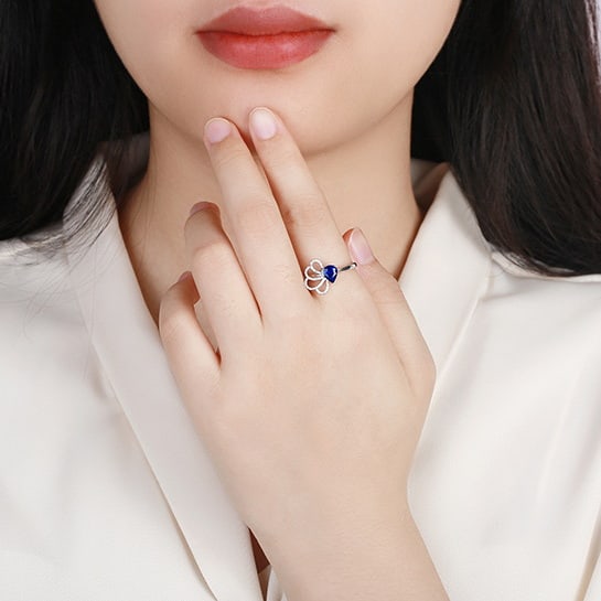 14k Gold 0.85 Ctw Natural Sapphire & Diamond Ring - 5