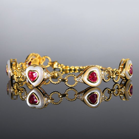 14k Gold 2.71 Ctw Natural Ruby & Diamond Bracelet - 2