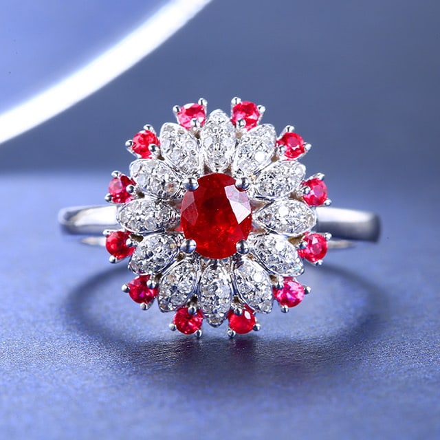 14k Gold 0.74 Ctw Natural Ruby & Diamond Ring: Ref:230972151 // gold content:14k gold // ring size:7. 25us // // main gemstone:ruby // shape:oval // carat weight:0. 53ct // color:red // treatment:natural // // adjacent gemstone 2 : diamond //