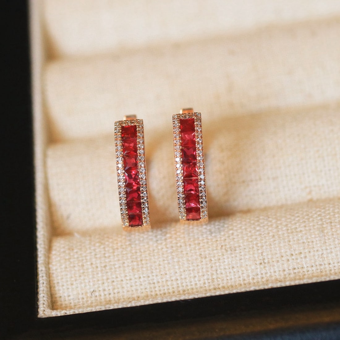 14k Gold 1.20 Ct Natural Ruby & Diamond Earrings - 3