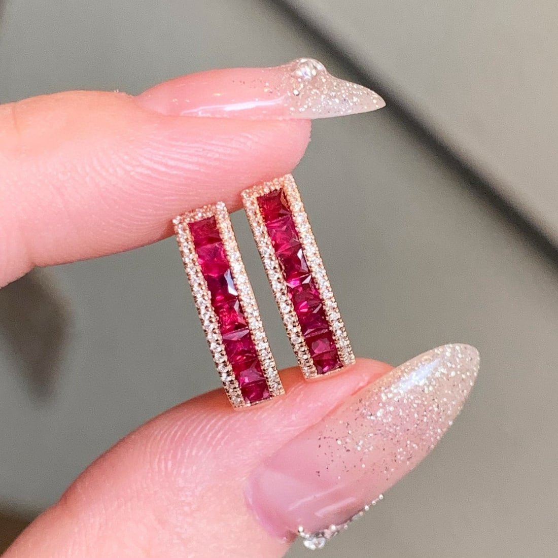 14k Gold 1.20 Ct Natural Ruby & Diamond Earrings - 4