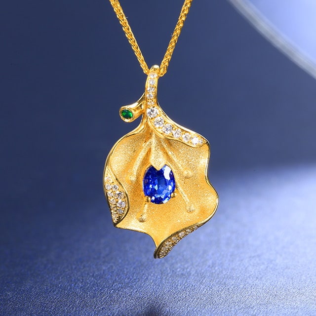 14k Gold 0.59 Ctw Natural Sapphire & Diamond Pendant( Without Chain ): Ref:230972145 // gold content:14k gold // main gemstone:sapphire // shape:oval // carat weight:0. 45ct // color:blue // treatment:natural // // adjacent gemstone 2 : diamond // number of stones:35 // 