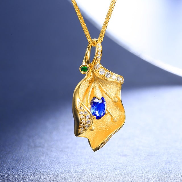 14k Gold 0.59 Ctw Natural Sapphire & Diamond Pendant( Without Chain ) - 3