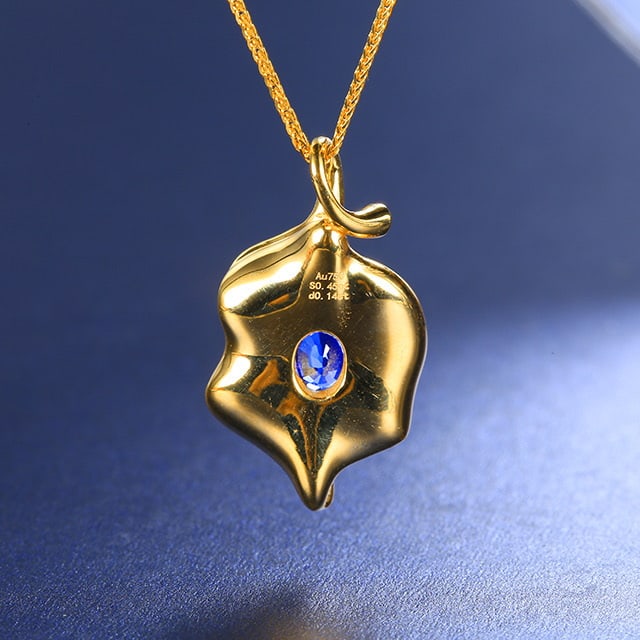14k Gold 0.59 Ctw Natural Sapphire & Diamond Pendant( Without Chain ) - 4
