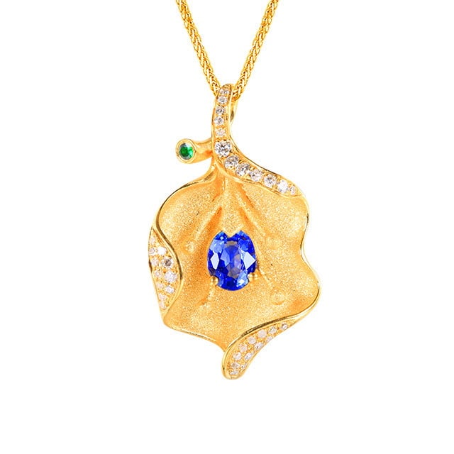 14k Gold 0.59 Ctw Natural Sapphire & Diamond Pendant( Without Chain ) - 5