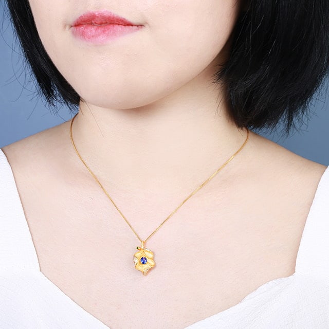 14k Gold 0.59 Ctw Natural Sapphire & Diamond Pendant( Without Chain ) - 7