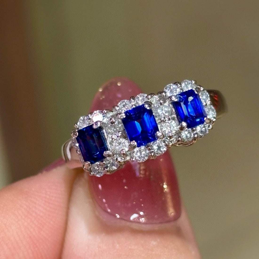 14k Gold 1.70 Ctw Natural Sapphire & Diamond Ring: Ref:230972186 // gold content:14k gold // ring size:7. 25us // // main gemstone:sapphire // shape:octagonal // carat weight:1. 18ct // color:royal blue // treatment:natural // // adjacent gemstone 2