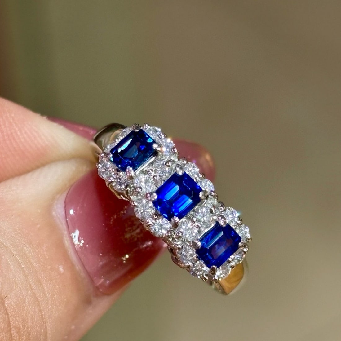 14k Gold 1.70 Ctw Natural Sapphire & Diamond Ring - 8