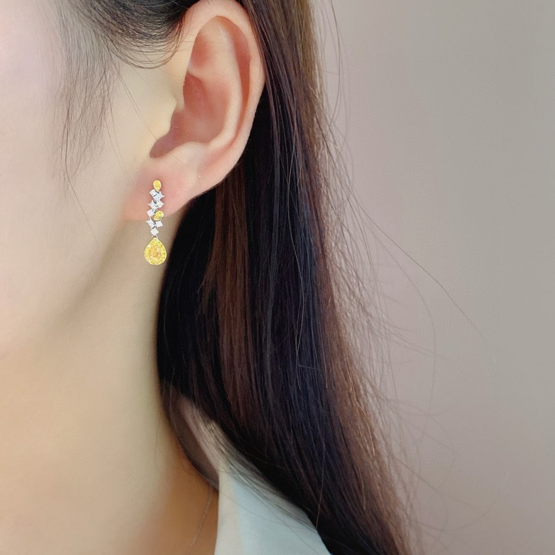 14k Gold 0.70 Ctw Natural Yellow Diamond & Diamond Earrings - 2