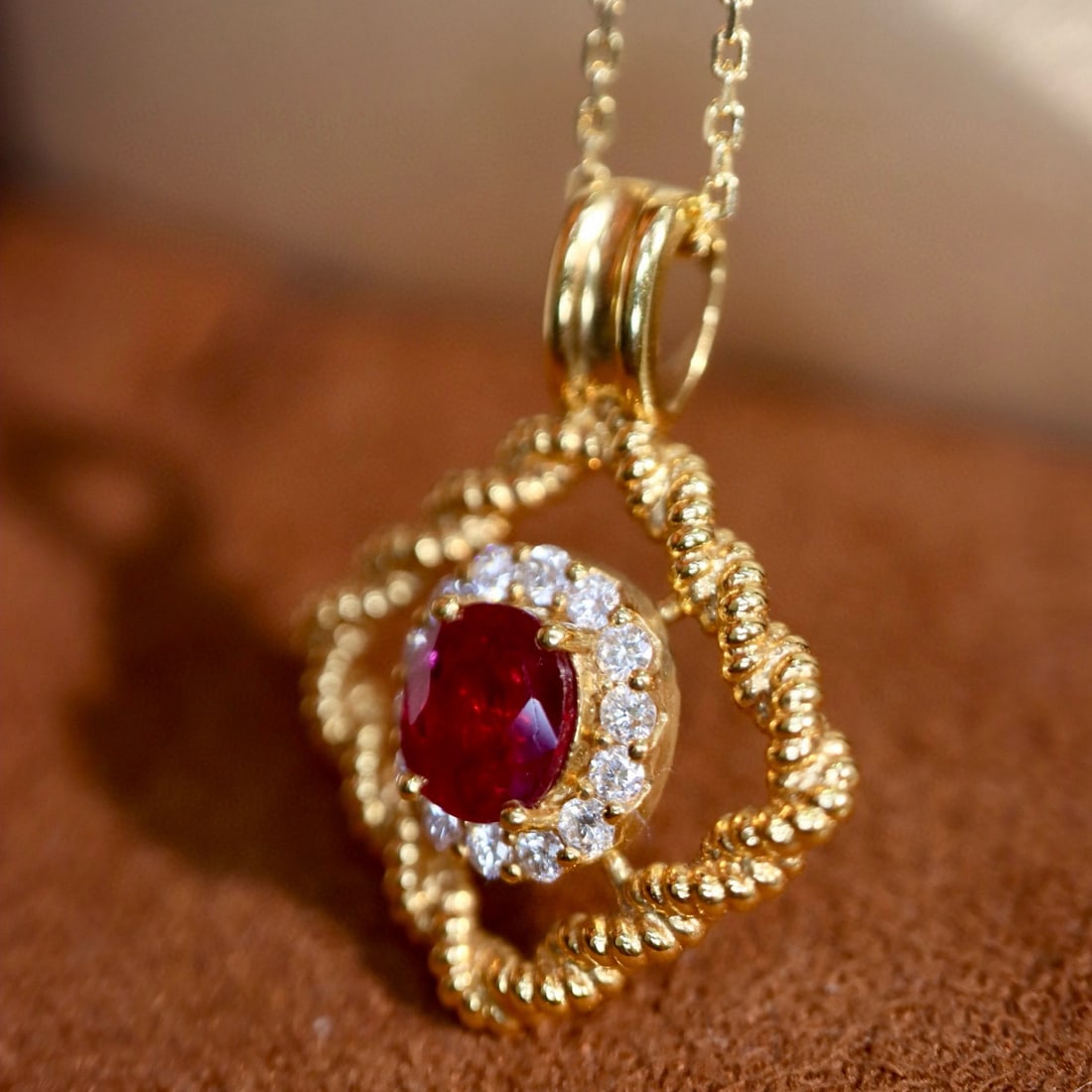 14k Gold 1.11 Ctw Vivid Red Natural Ruby & Diamond Pendant( Without Chain ) - 2