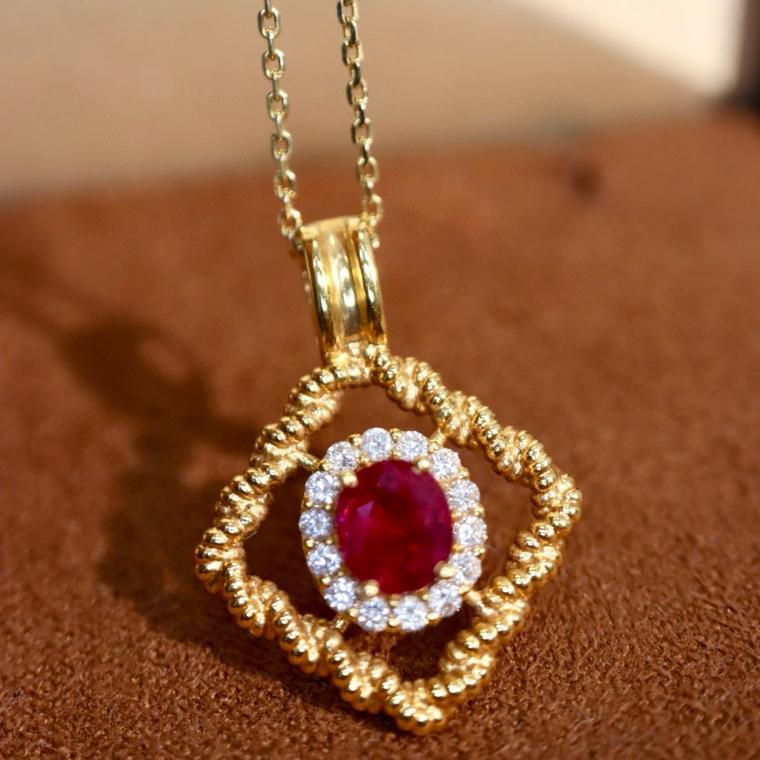 14k Gold 1.11 Ctw Vivid Red Natural Ruby & Diamond Pendant( Without Chain ) - 3
