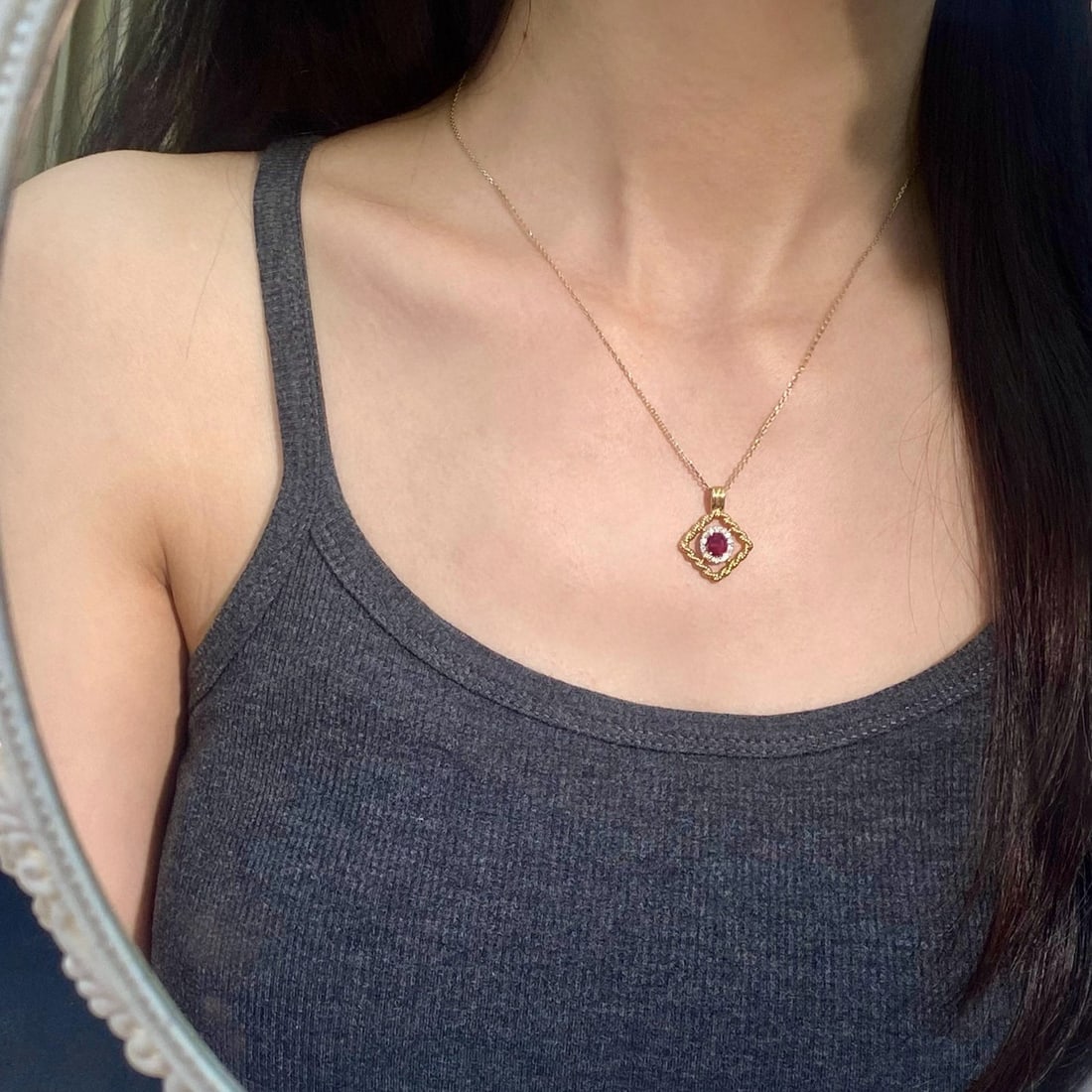 14k Gold 1.11 Ctw Vivid Red Natural Ruby & Diamond Pendant( Without Chain ) - 6