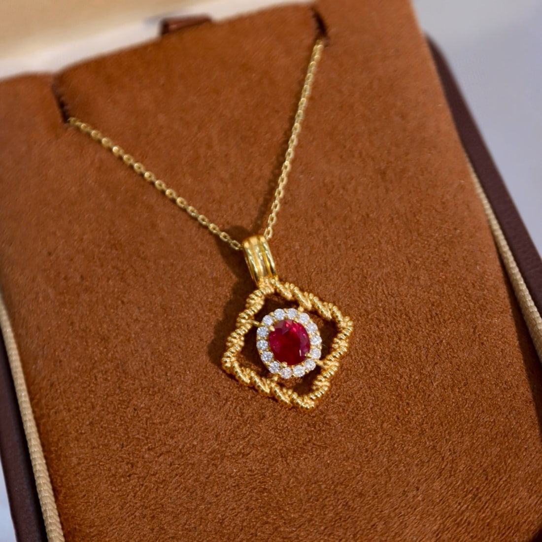 14k Gold 1.11 Ctw Vivid Red Natural Ruby & Diamond Pendant( Without Chain ) - 8