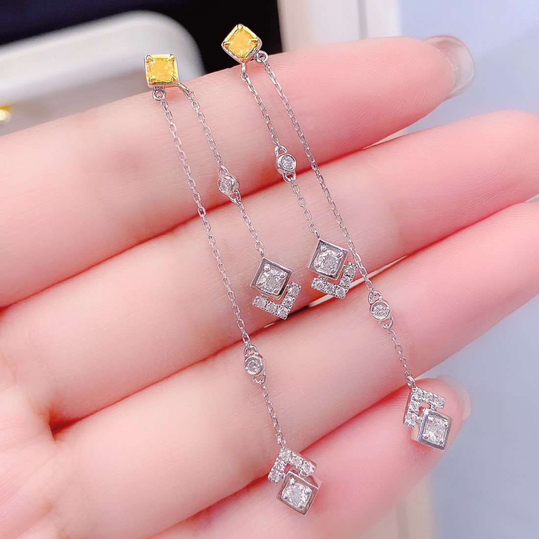 14k Gold 0.56 Ctw Natural Yellow Diamond & Diamond Earrings - 2