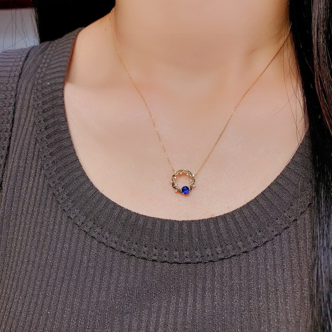 14k Gold 0.41 Ctw Natural Sapphire & Diamond Necklace - 3