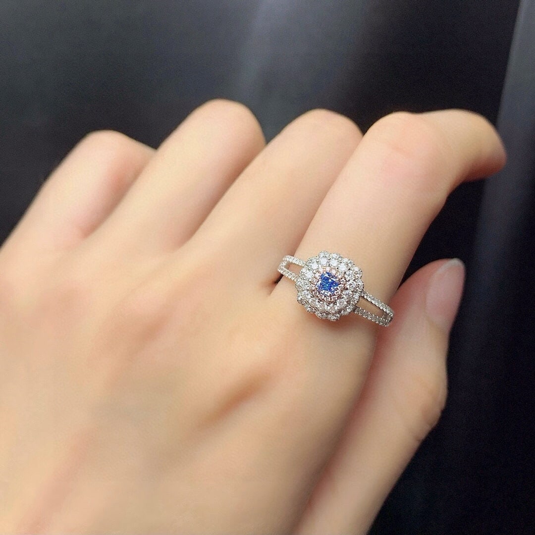 14k Gold 0.56 Ctw Natural Blue Diamond & Diamond Ring - 2