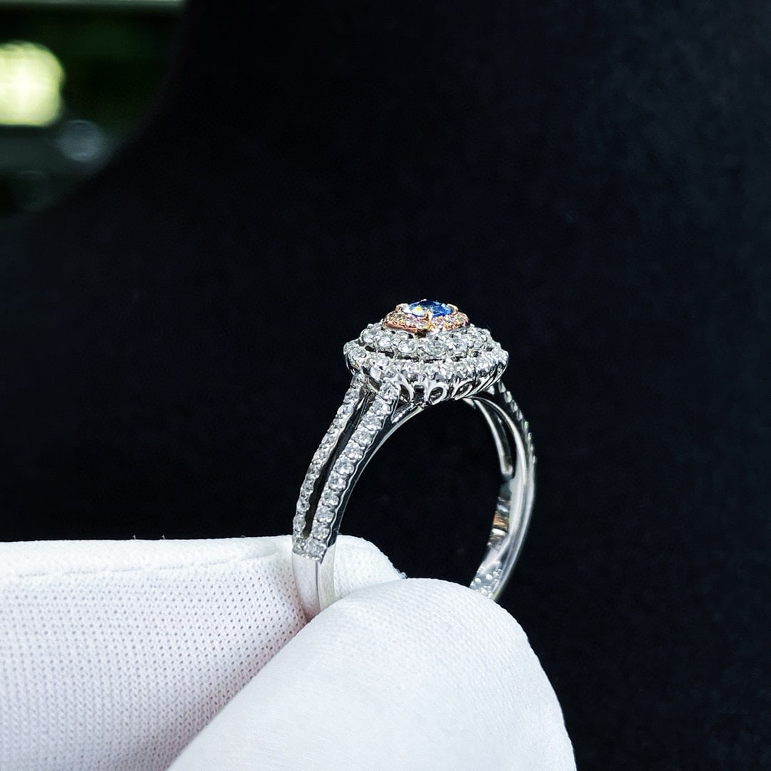 14k Gold 0.56 Ctw Natural Blue Diamond & Diamond Ring - 3