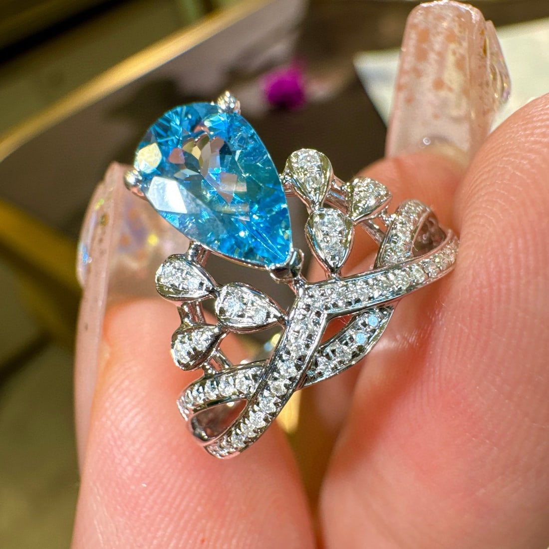 14k Gold 0.75 Ct Natural Aquamarine & Diamond Ring - 3