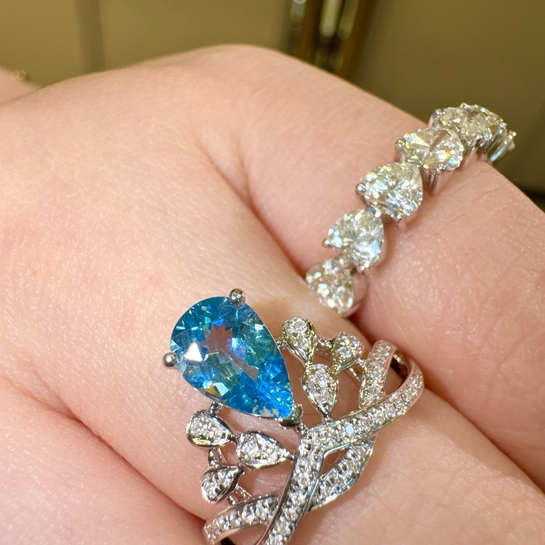 14k Gold 0.75 Ct Natural Aquamarine & Diamond Ring - 5