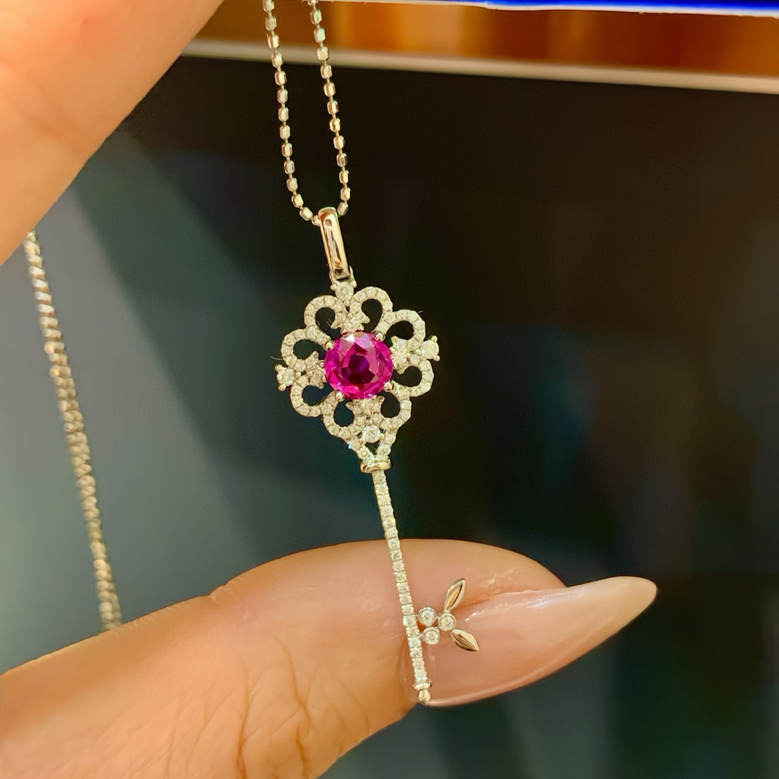 14k Gold 0.93 Ctw Natural Sapphire & Diamond Pendant( Without Chain ): Ref:230972272 // gold content:14k gold // main gemstone:sapphire // shape:round // carat weight:0. 66ct // color:pink // treatment:natural // cut grade:g // // adjacent gemstone 2 : diamond //