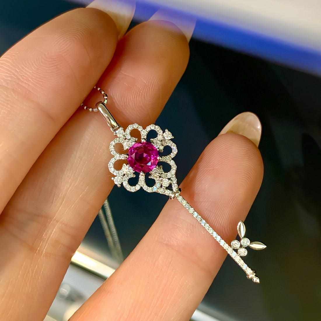 14k Gold 0.93 Ctw Natural Sapphire & Diamond Pendant( Without Chain ) - 3