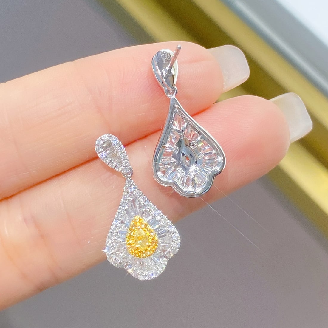 14k Gold 1.56 Ctw Natural Yellow Diamond & Diamond Earrings - 2
