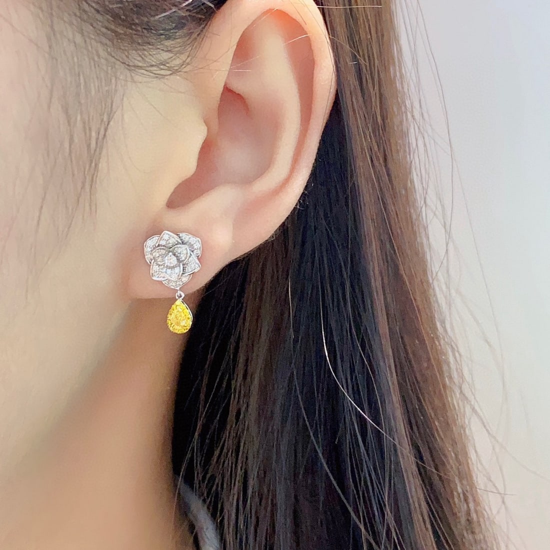 14k Gold 0.59 Ctw Natural Yellow Diamond & Diamond Earrings - 2