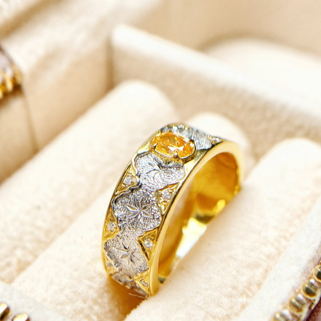 Gia Certified 14k Gold 0.30 Ctw Natural Yellow Diamond & Diamond Ring - 2