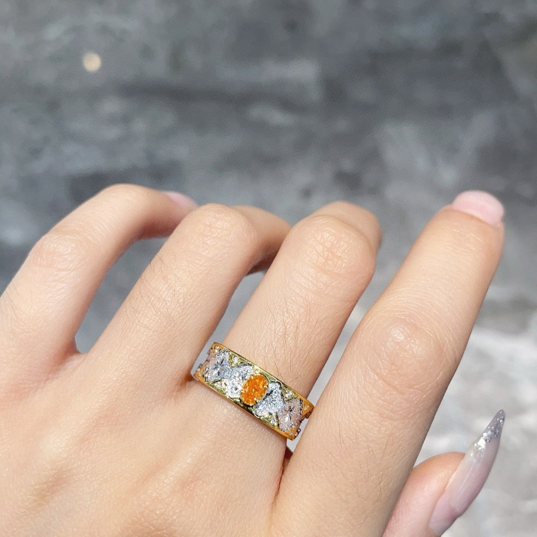 Gia Certified 14k Gold 0.30 Ctw Natural Yellow Diamond & Diamond Ring - 3