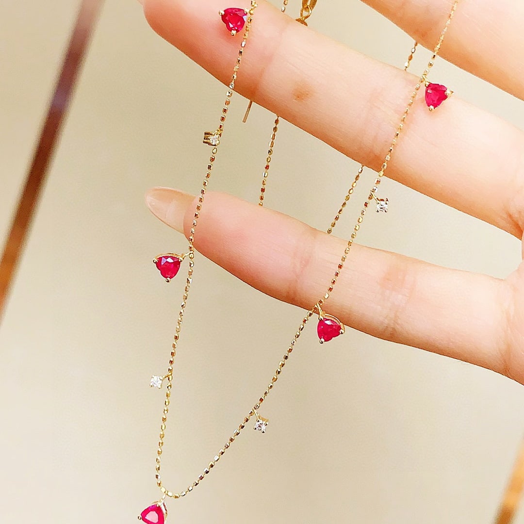 14k Gold 1.24 Ctw Natural Ruby & Diamond Necklace - 2