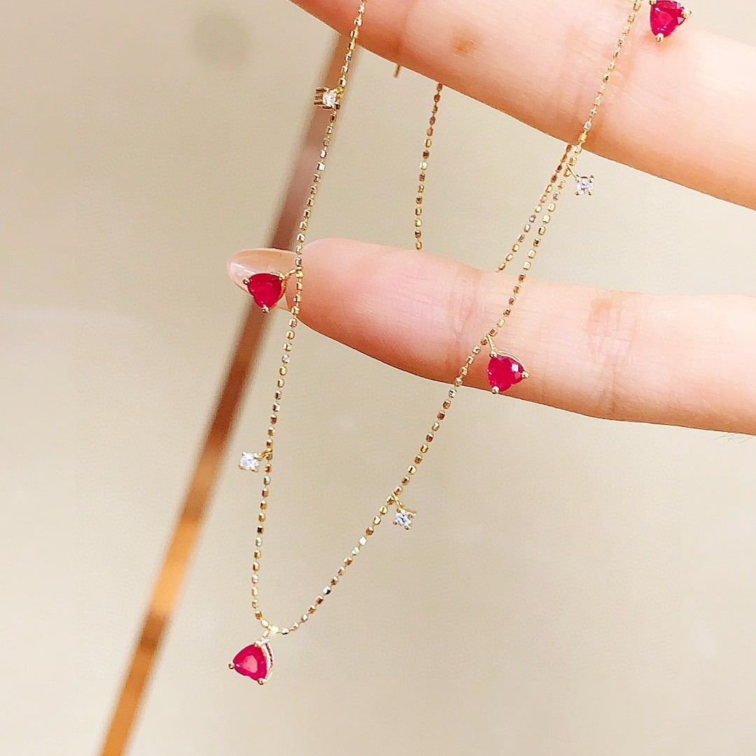 14k Gold 1.24 Ctw Natural Ruby & Diamond Necklace - 3