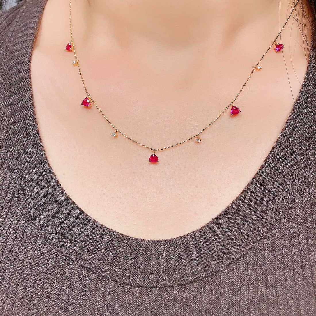 14k Gold 1.24 Ctw Natural Ruby & Diamond Necklace - 4