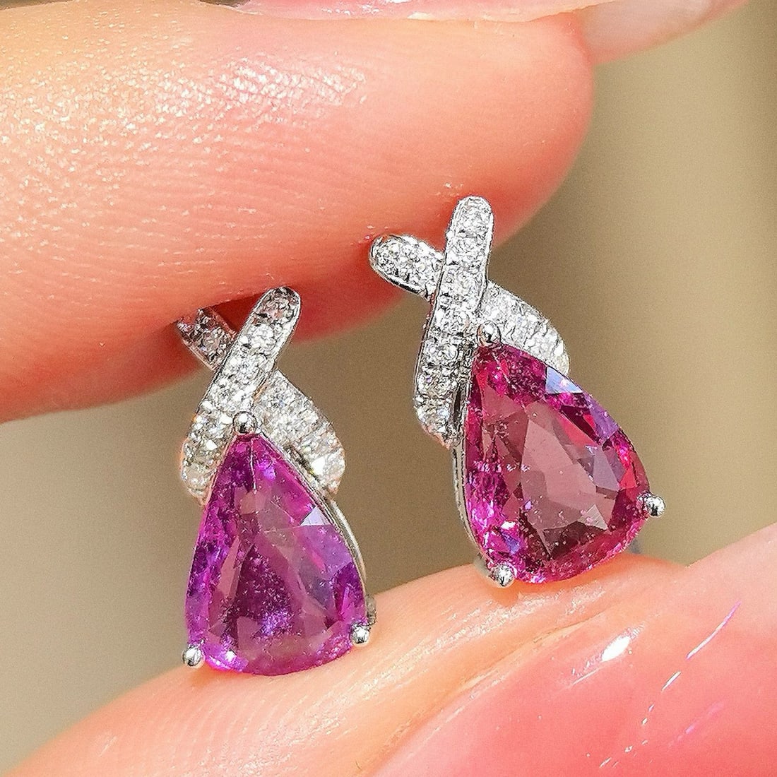 14k Gold 3.24 Ctw Natural Sapphire & Lab Grown Diamond Earrings - 3