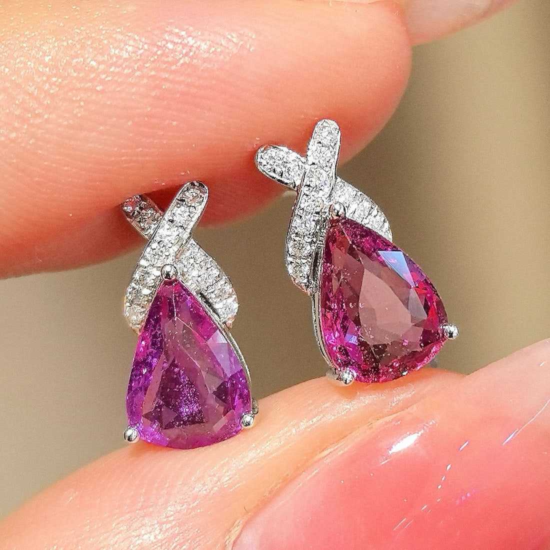 14k Gold 3.24 Ctw Natural Sapphire & Lab Grown Diamond Earrings - 5