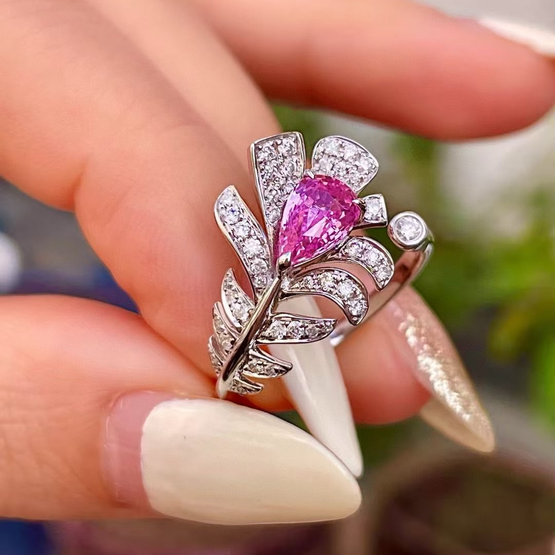 14k Gold 1.34 Ctw Natural Padparadscha Sapphire & Diamond Ring - 2