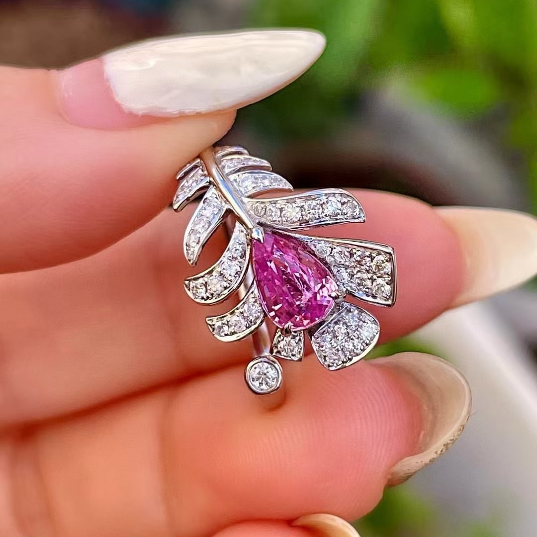 14k Gold 1.34 Ctw Natural Padparadscha Sapphire & Diamond Ring - 3