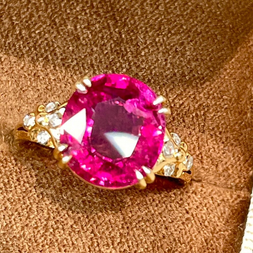 14k Gold 4.18 Ct Natural Tourmaline & Diamond Ring - 2