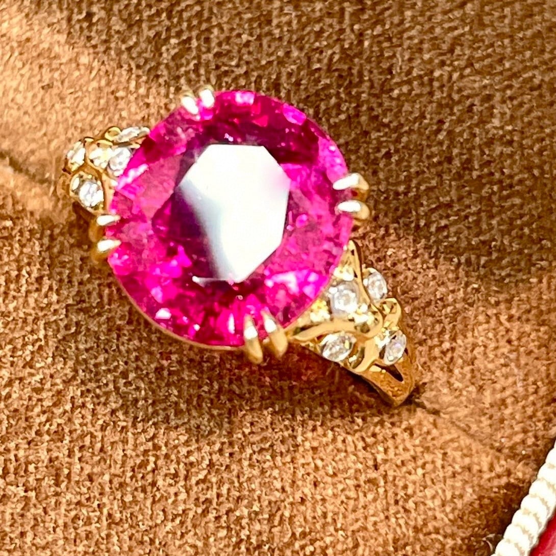 14k Gold 4.18 Ct Natural Tourmaline & Diamond Ring - 4